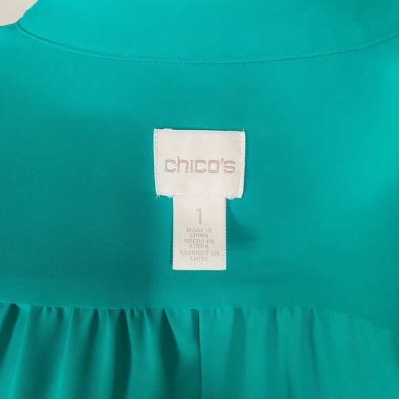 Chico's women's 1 (M) lace up side tunic button down blouse bright teal EUC - Picture 8 of 9